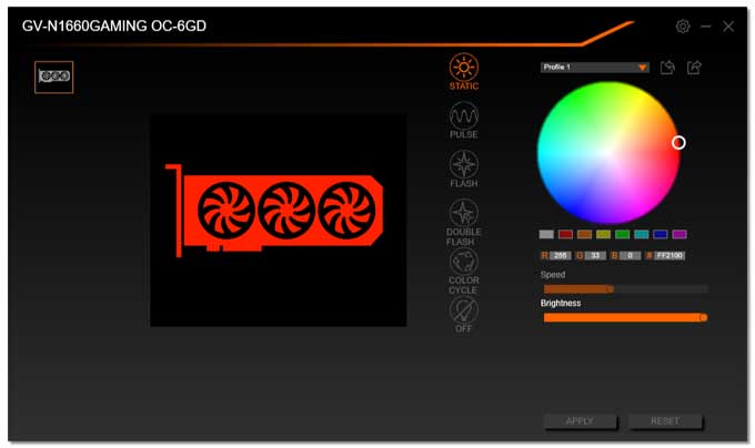 Nastavení osvětlení Gigabyte GTX 1660 Gaming OC 6G pomocí RGB Fusion Gigabyte GTX 1660 Gaming OC 6G RGB Fusion