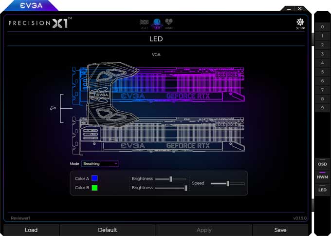 Precision X1 nastavení RGB LED EVGA Precision X1 panel3