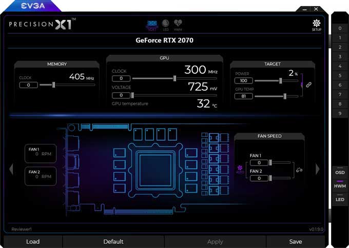 Precision X1 hlavní panel EVGA Precision X1 panel1