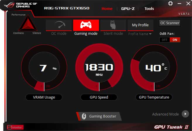 Asus Strix GTX 1650 O4G Gaming GPU Tweak simple mode