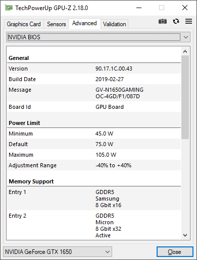 Gigabyte GTX 1650 Gaming OC 4G GPUZ TDP Gigabyte GTX 1650 Gaming OC 4G GPUZ TDP
