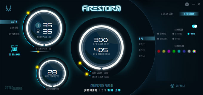 FireStorm Spectra Zotac Gaming RTX 2080 Ti Triple Fan spectra