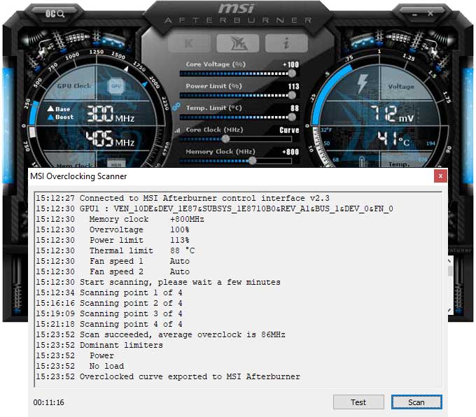 Gainward RTX 2080 Phoenix GS 8G přetaktování Afterburner