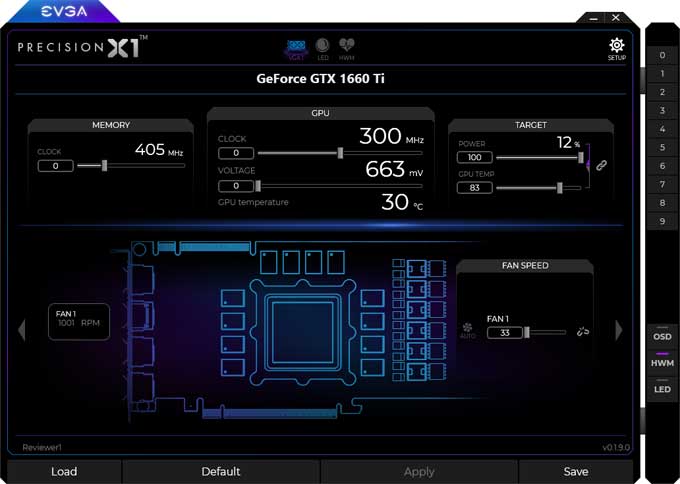 Precision X1 hlavní panel EVGA Precision X1 panel1
