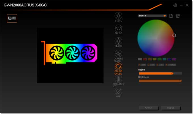 Nastavení osvětlení Gigabyte Aorus RTX 2060 XTREME 6G pomocí RGB Fusion Gigabyte Aorus RTX 2060 XTREME 6G RGB Fusion