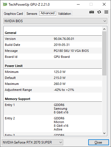 NVIDIA RTX 2070 SUPER GPUZ TDP