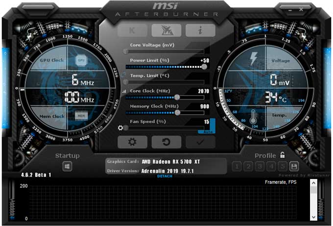 Sapphire RX 5700 XT 8G přetaktování Afterburner