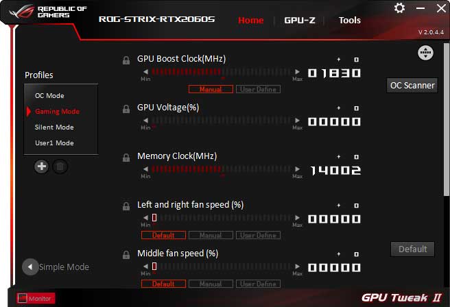 Asus Strix RTX 2060 SUPER O8G Gaming GPU Tweak advanced mode Asus Strix RTX 2060 SUPER O8G Gaming GPU Tweak advanced mode