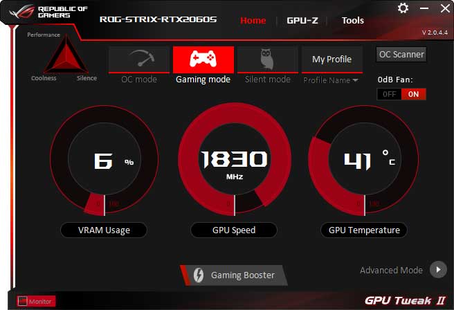 Asus Strix RTX 2060 SUPER O8G Gaming GPU Tweak simple mode