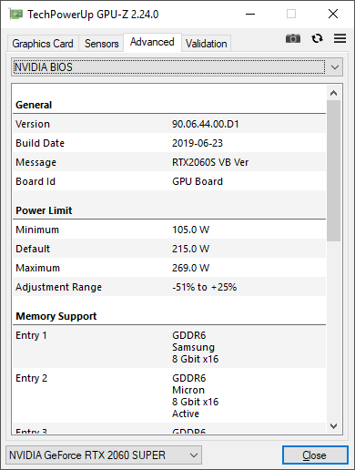 Asus Strix RTX 2060 SUPER O8G Gaming GPUZ TDP