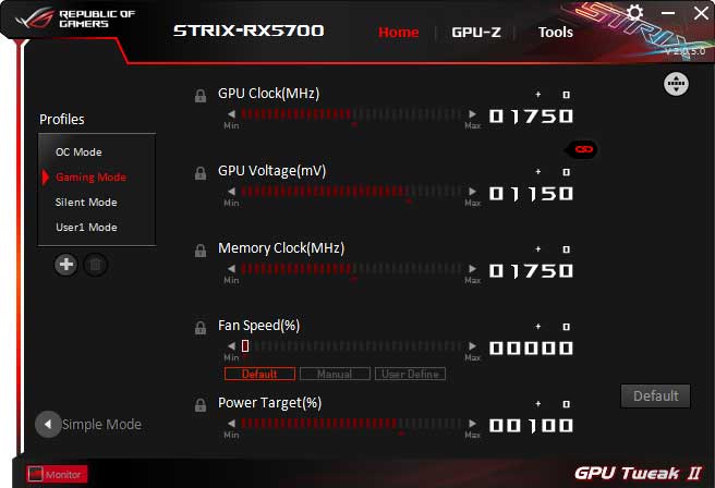 Asus Strix RX 5700 O8G Gaming GPU Tweak advanced mode