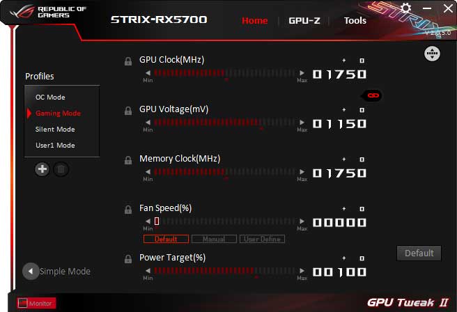 Asus Strix RX 5700 O8G Gaming GPU Tweak advanced mode Asus Strix RX 5700 O8G Gaming GPU Tweak advanced mode