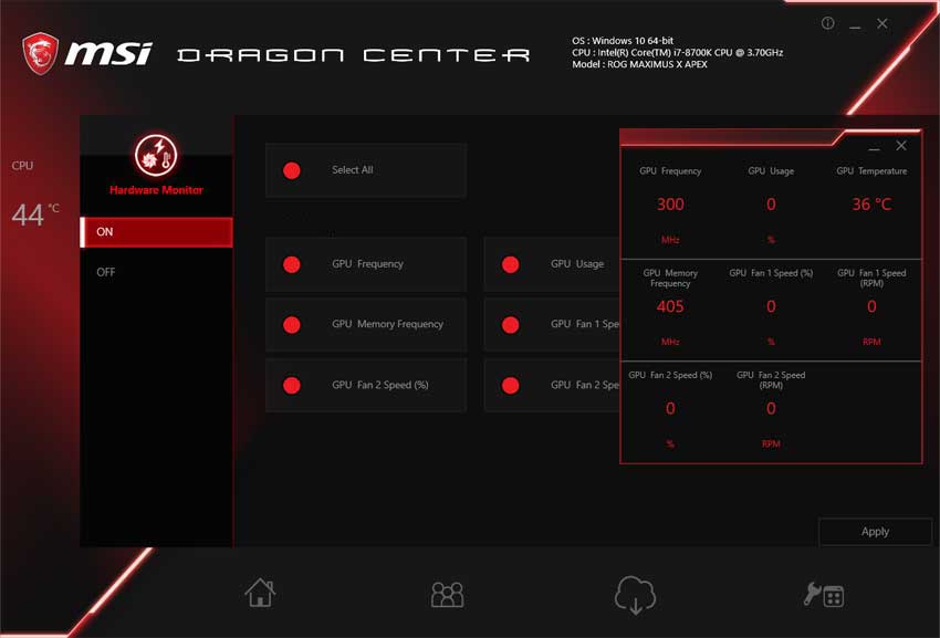 MSI Dragon Center; Hardware Monitoring