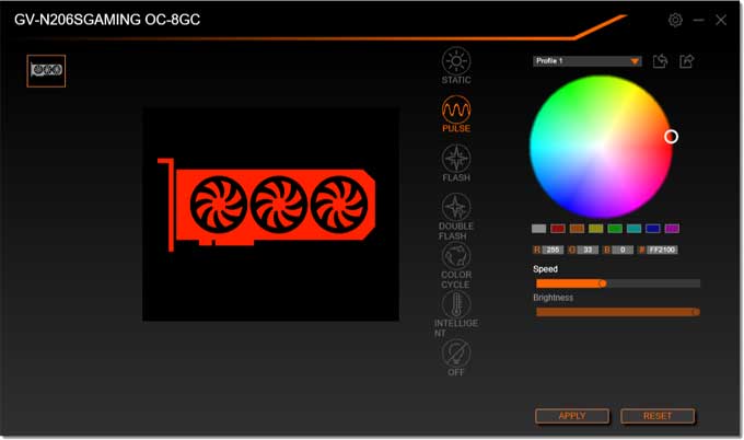 Nastavení osvětlení Gigabyte RTX 2060 SUPER Gaming OC pomocí RGB Fusion Gigabyte RTX 2060 SUPER Gaming OC RGB Fusion