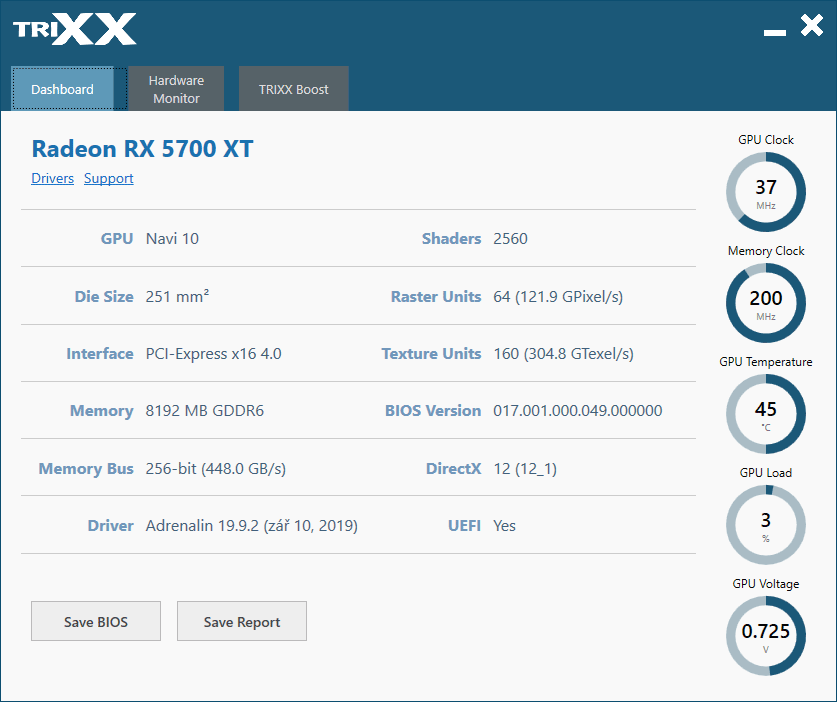 Sapphire TriXX; Dashboard