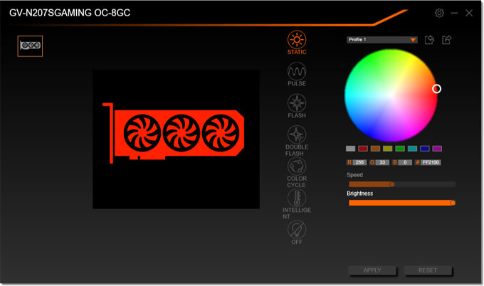 Nastavení osvětlení Gigabyte RTX 2070 SUPER Gaming OC pomocí RGB Fusion Gigabyte RTX 2070 SUPER Gaming OC RGB Fusion