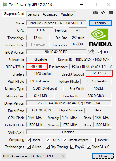 Gigabyte GTX 1660 SUPER Gaming OC GPUZ