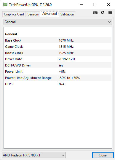 Sapphire Nitro+ RX 5700 XT 8G GPUZ; Silent mode