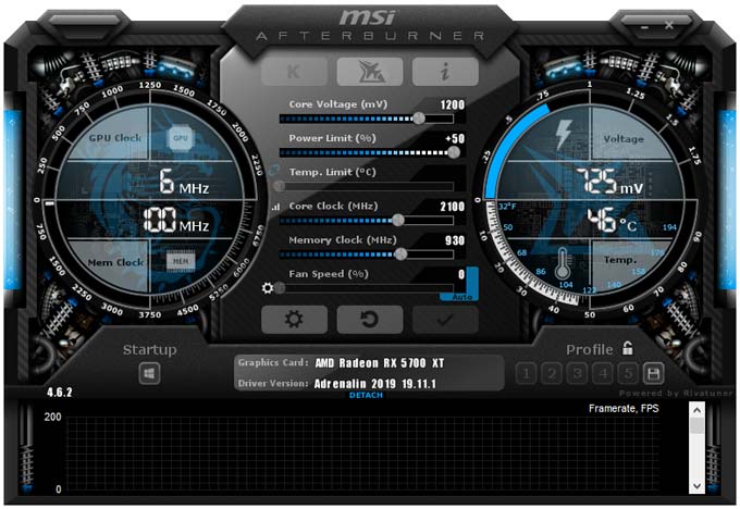 Sapphire Nitro+ RX 5700 XT 8G přetaktování Afterburner