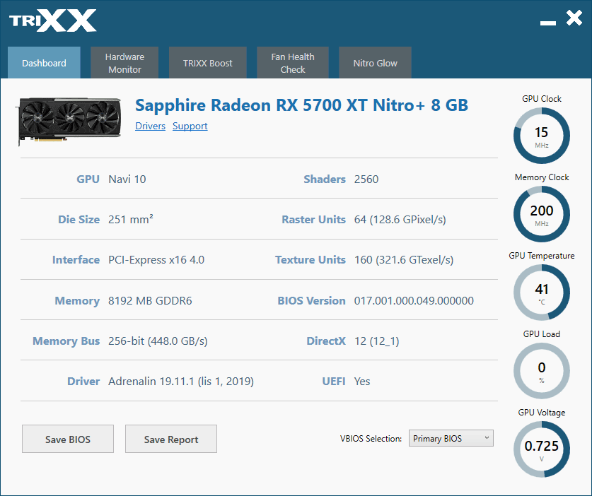 Sapphire TriXX; Dashboard