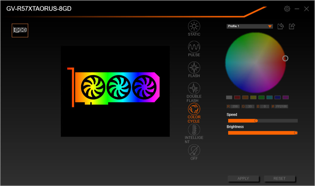 Pro zvětšení klikni Aorus Graphics Engine; RGB Fusion