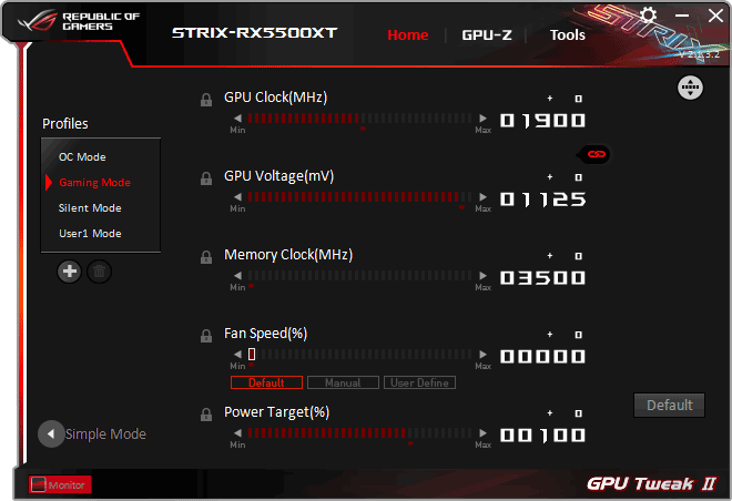 Asus STRIX RX 5500 XT O8G Gaming GPU Tweak advanced mode