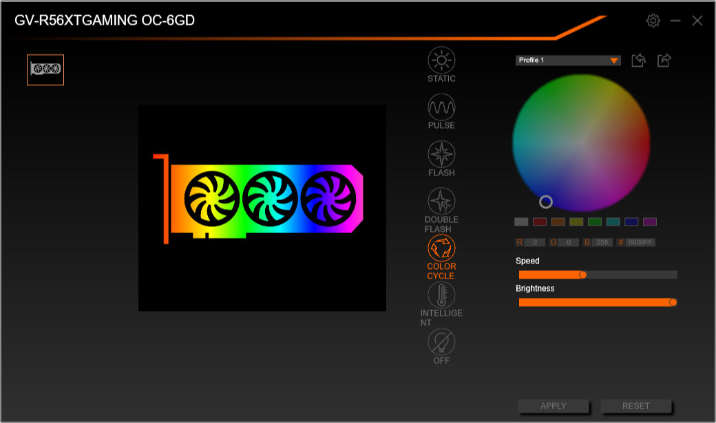 Pro zvětšení klikni Aorus Graphics Engine; RGB Fusion
