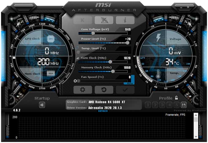 Gigabyte RX 5600 XT Gaming OC 6G - přetaktování pomocí MSI Afterburner Gigabyte RX 5600 XT Gaming OC 6G přetaktování Afterburner