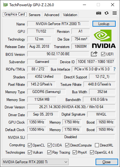 Gainward RTX 2080 Ti Phoenix GS GPUZ