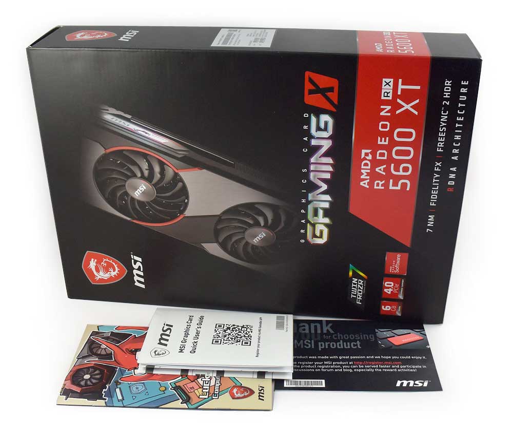 Pro zvětšení klikni MSI RX 5600 XT GAMING X 6G; balení