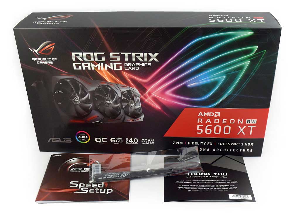 Pro zvětšení klikni Asus STRIX RX 5600 XT T6G Gaming; balení