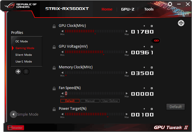 Asus STRIX RX 5600 XT T6G Gaming GPU Tweak advanced mode