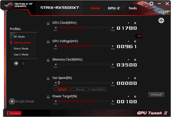 Asus STRIX RX 5600 XT T6G Gaming GPU Tweak advanced mode Asus STRIX RX 5600 XT T6G Gaming GPU Tweak advanced mode
