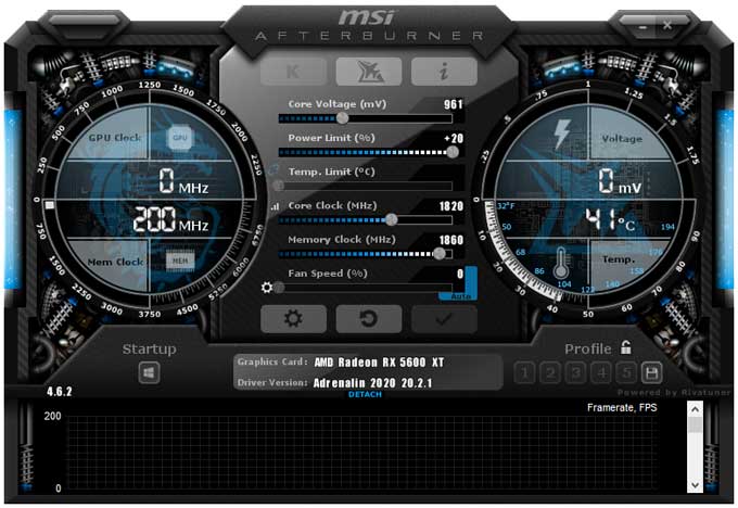 Asus STRIX RX 5600 XT T6G Gaming - přetaktování pomocí MSI Afterburner Asus STRIX RX 5600 XT T6G Gaming přetaktování Afterburner