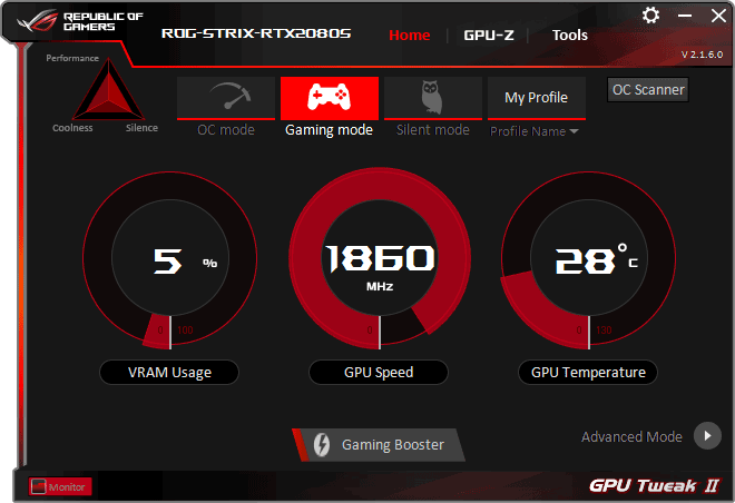 Asus STRIX RTX 2080 SUPER O8G Gaming GPU Tweak simple mode