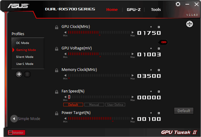 Asus DUAL RX 5700 O8G EVO GPU Tweak advanced mode Asus DUAL RX 5700 O8G EVO GPU Tweak advanced mode