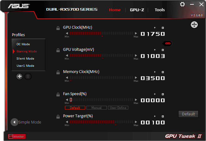 Asus DUAL RX 5700 O8G EVO GPU Tweak advanced mode