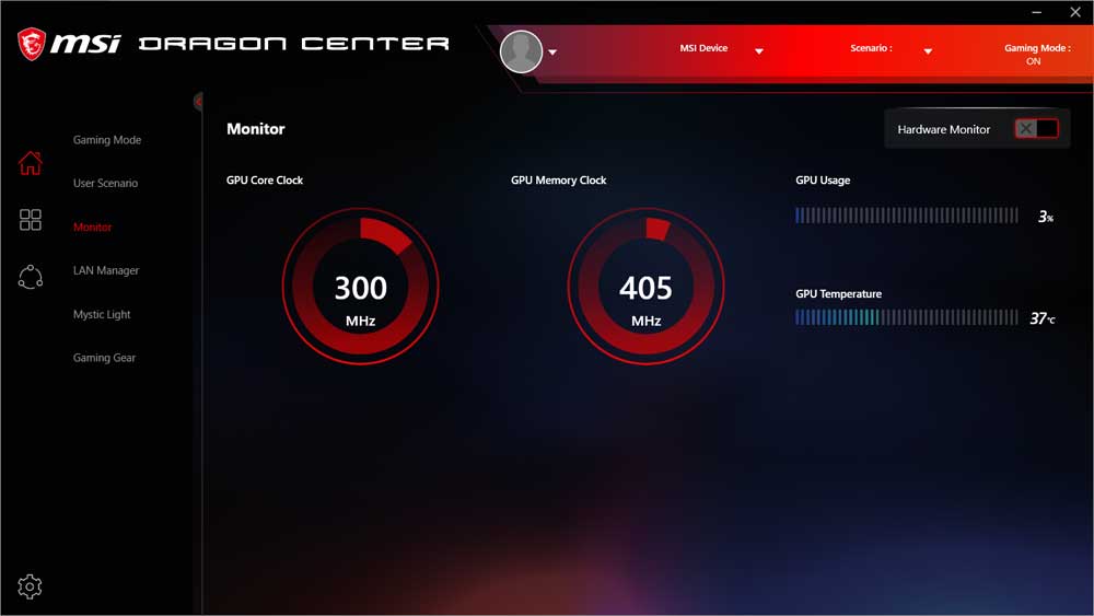 MSI Dragon Center; Hardware Monitoring