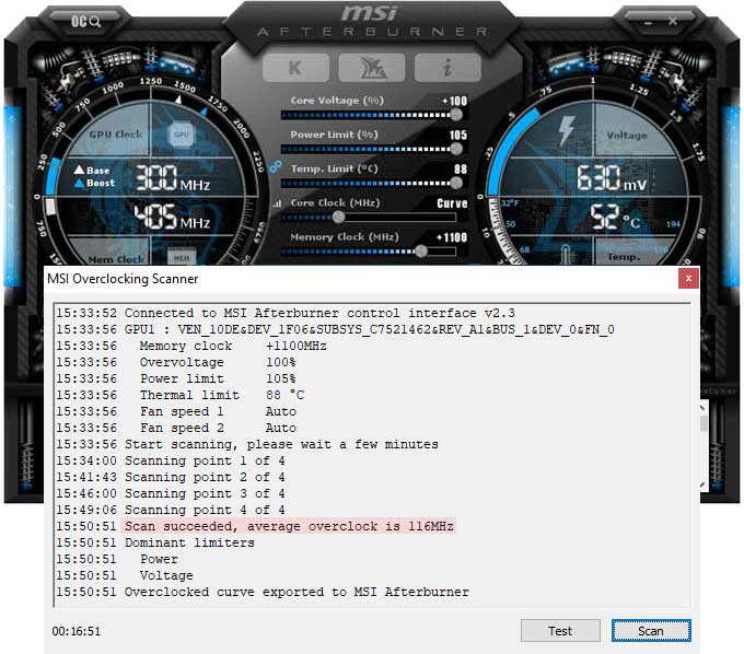 MSI RTX 2060 SUPER Gaming X přetaktování Afterburner