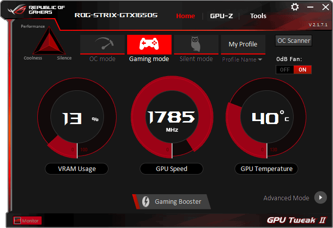 Asus STRIX GTX 1650 SUPER O4G Gaming GPU Tweak simple mode