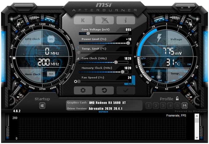 MSI RX 5600 XT MECH OC 6G přetaktování Afterburner