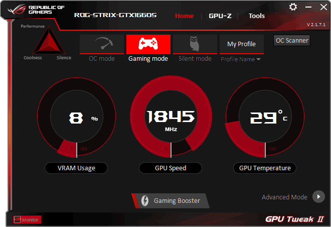 Asus STRIX GTX 1660 SUPER O6G Gaming GPU Tweak simple mode