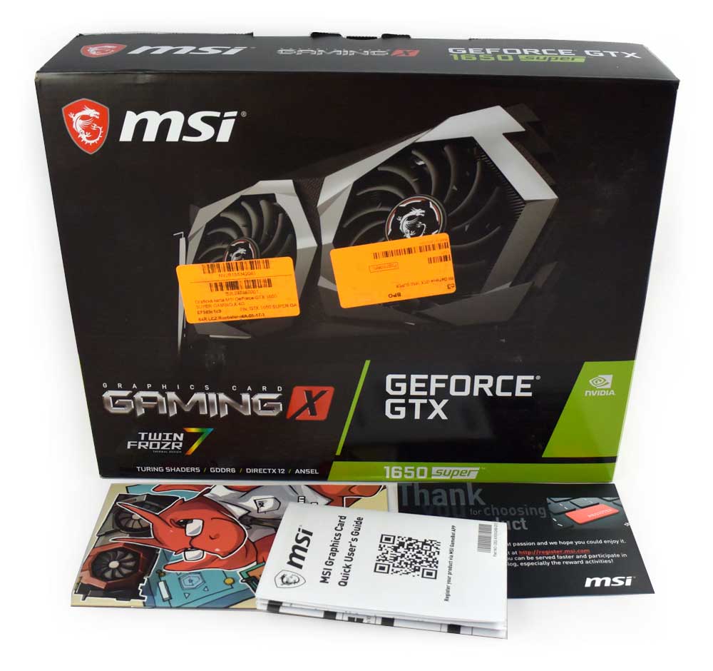 MSI GTX 1650 SUPER Gaming X; balení