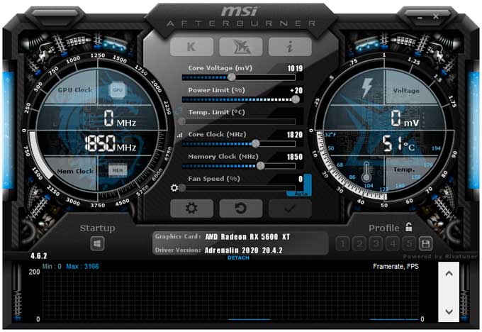 Sapphire PULSE RX 5600 XT 6G přetaktování Afterburner