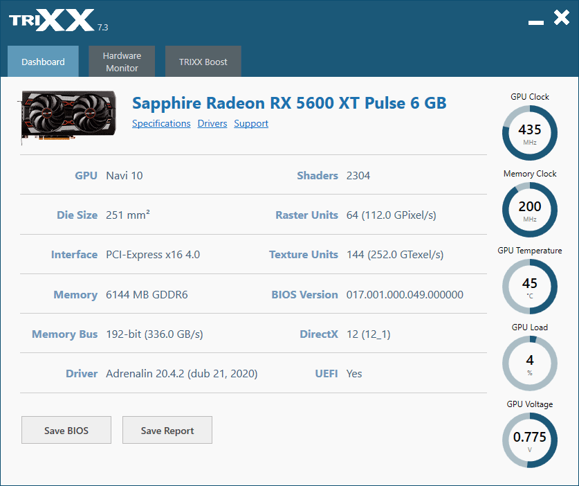 Sapphire TriXX; Dashboard