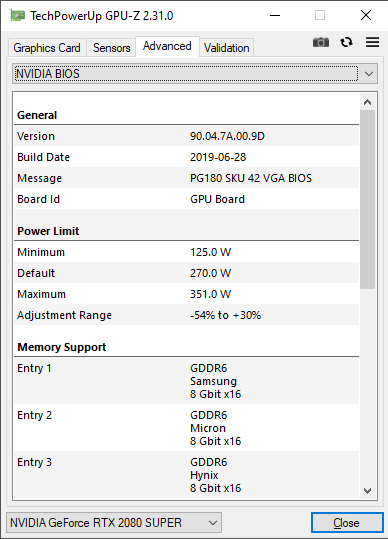 EVGA RTX 2080 SUPER FTW3 ULTRA GPUZ TDP