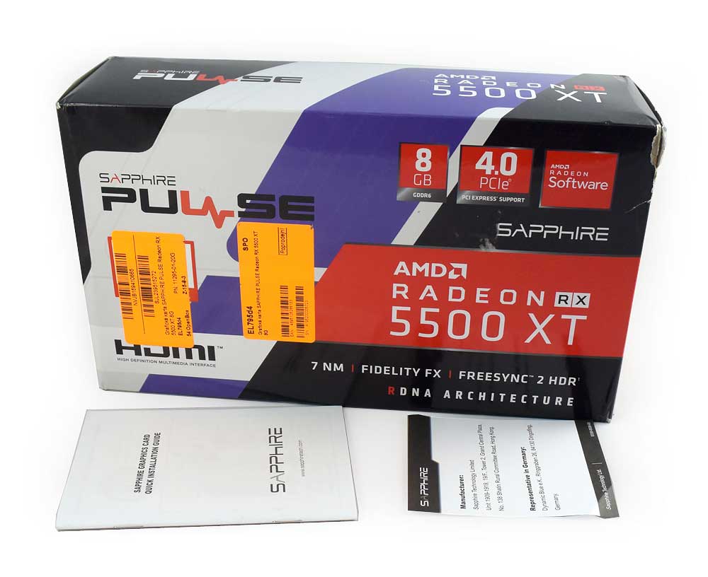 Pro zvětšení klikni Sapphire PULSE RX 5500 XT 8G; balení