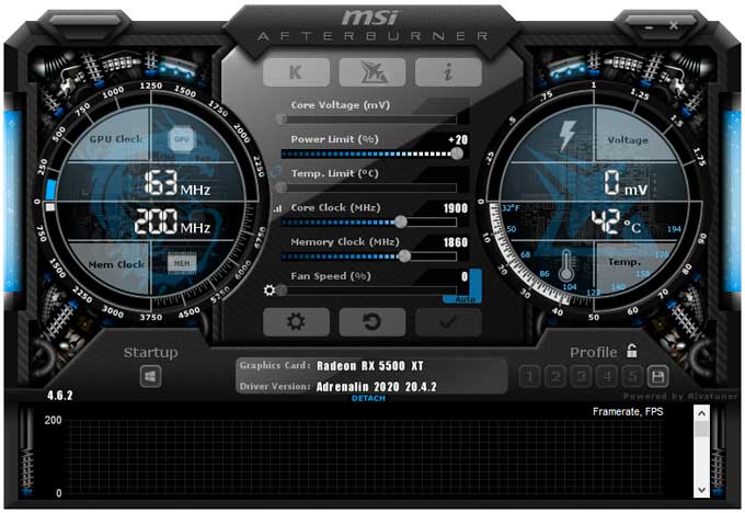 Sapphire PULSE RX 5500 XT 8G - přetaktování pomocí MSI Afterburner Sapphire PULSE RX 5500 XT 8G přetaktování Afterburner