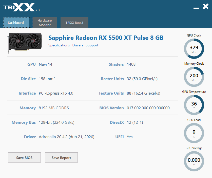 Sapphire TriXX; Dashboard