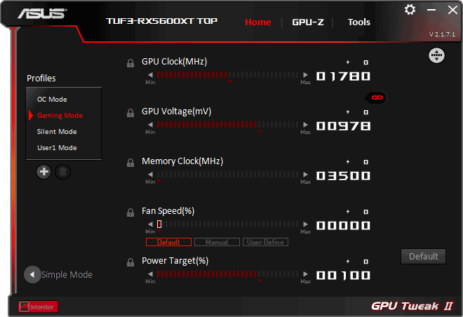 Asus TUF 3 RX 5600 XT O6G EVO Gaming GPU Tweak advanced mode